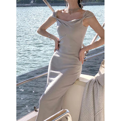 Elegant Bodycon Sleeveless Knitting Midi Dresses for Women Autumn New Evening Party Prom Robe Sexy Fashion Female Clothing
