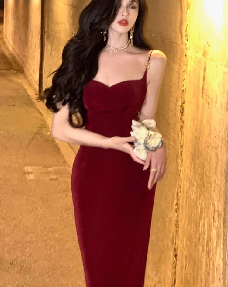 Vintage Designer Fashion Sexy Slim Fit Bodycon Dress for Women Long Party Club Prom Evening Strap Midi Dresses Summer Robe