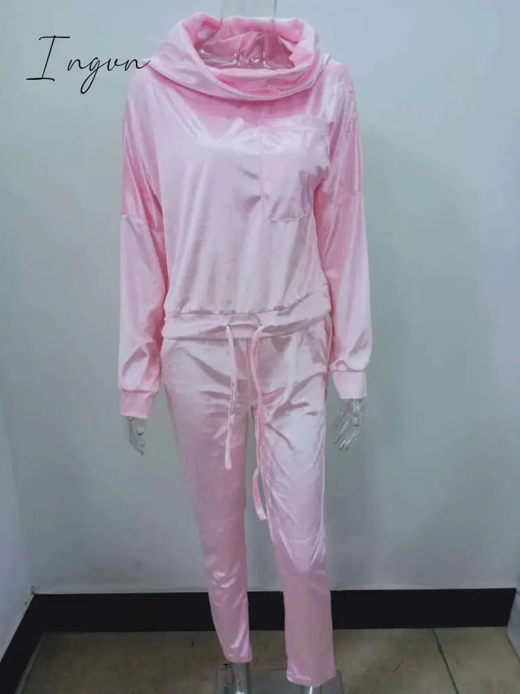 Ingvn - Autumn Velour Lounge Set Women  Two Piece Sets Velvet Velour Tracksuit Ladies Sweatsuit 2 Piece Outfits For Women