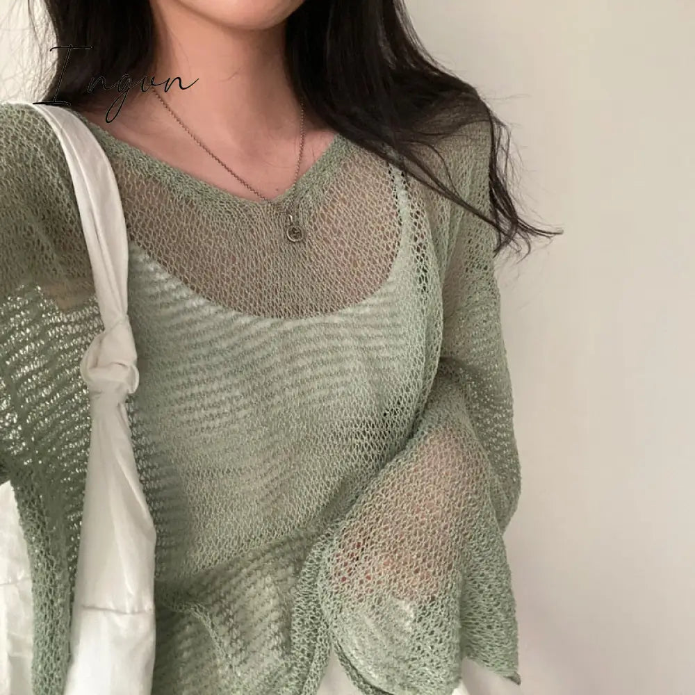 Ingvn - Lazy Style Full Sleeves Jumpers Tops Hollow Out Sexy Women Fashion Casual Streetwear Chic Femme Sweaters Pullovers