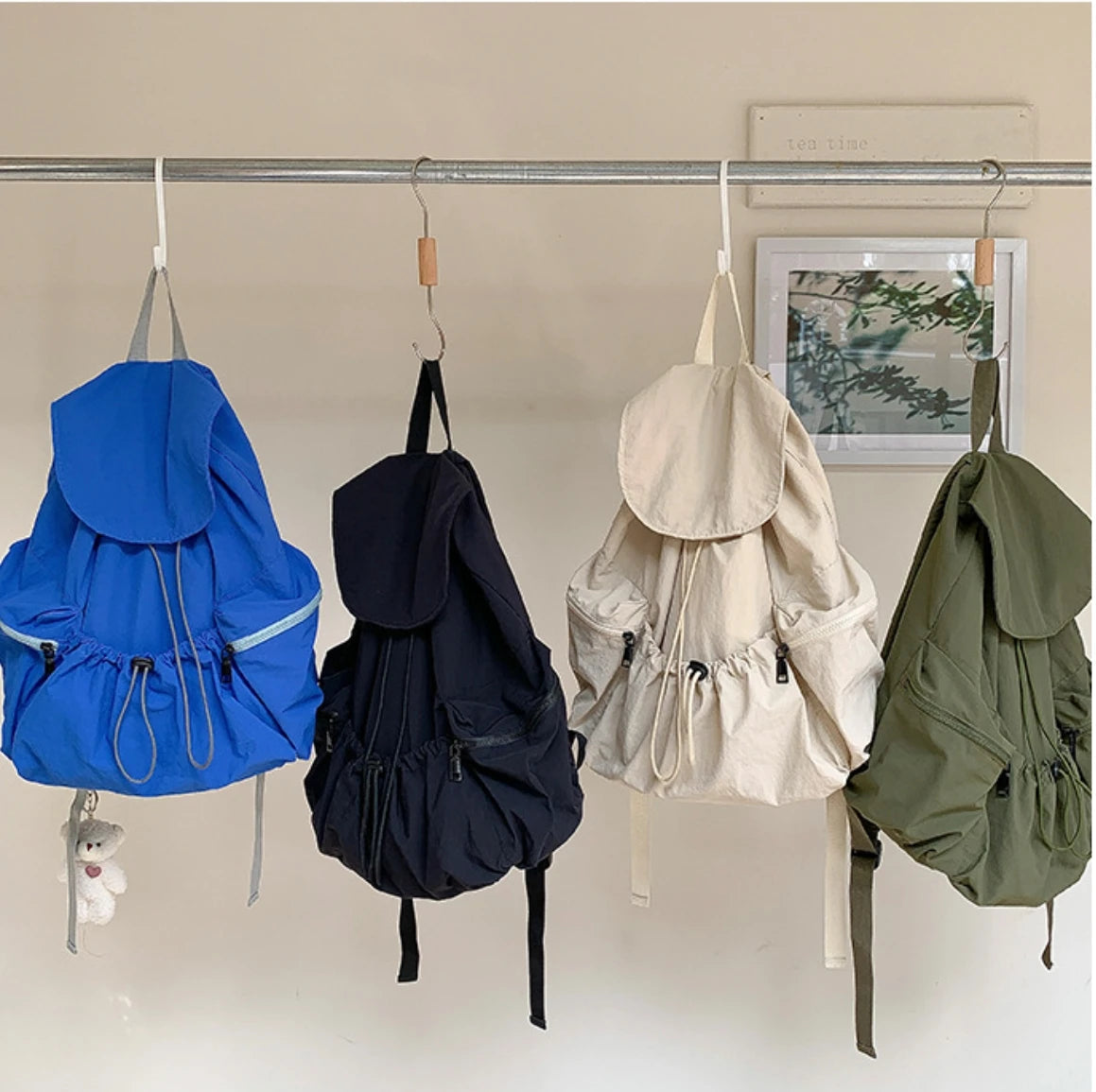 INGVN  New Backpack Fashion Casual Nylon Cloth Shoulder Bags For Women Light Large Capacity School Bag Designer Luxury Solid Color