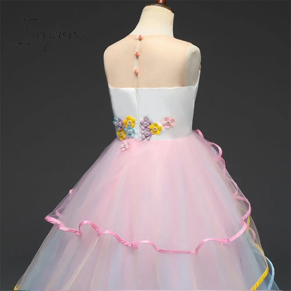 Ingvn - Red Girl Lace Embroidery Christmas Birthday Party Dress Flower Wedding Gown Formal Kids Dresses For Girls Teen Clothes 6 14 Yrs