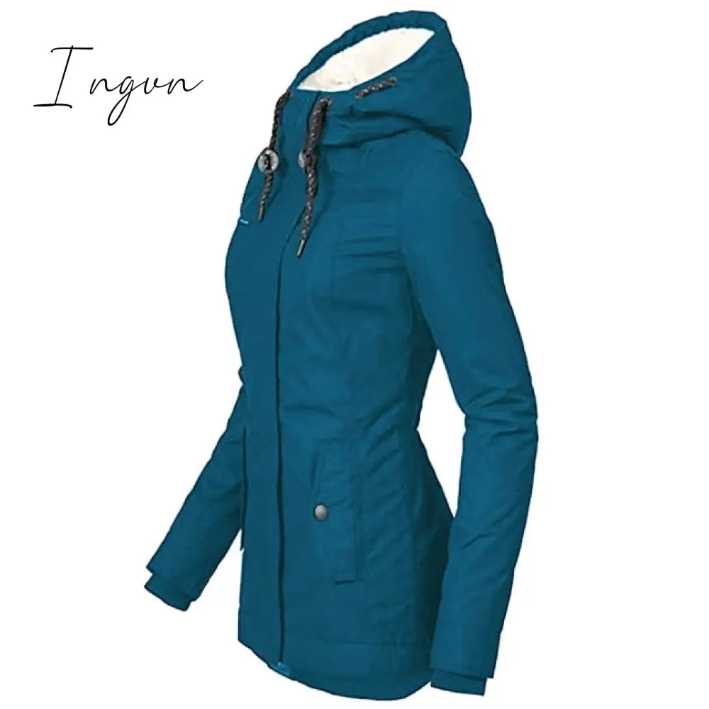 Ingvn - Women's Parka Street Fall Winter Long Coat Windproof Warm 3 in 1 Loose Casual Sports Jacket Long Sleeve Solid Color Zipper Purple Blushing Pink  Waterpoof  Daily Wear Down  Parkas  Lined