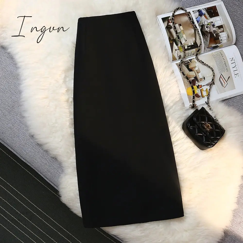 Ingvn - Fashion Elegant Formal Skirts Women Autumn New High Waist Drape Suit Long Brown Skirt Zipper Female