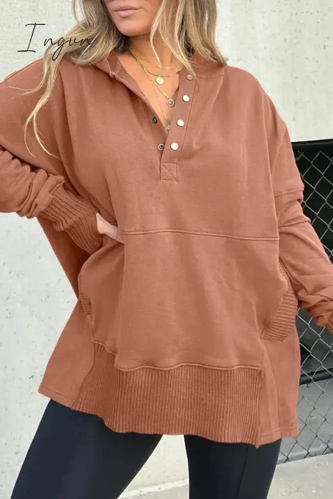 Ingvn - Casual Solid Buckle Hooded Collar Tops