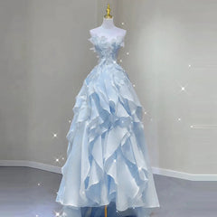 Blue Evening Dress Women Luxury Elegant Ruffles Fairy Birthday Prom Gown Exquisite Sleeveless Bride Banquet High-end Host Dress