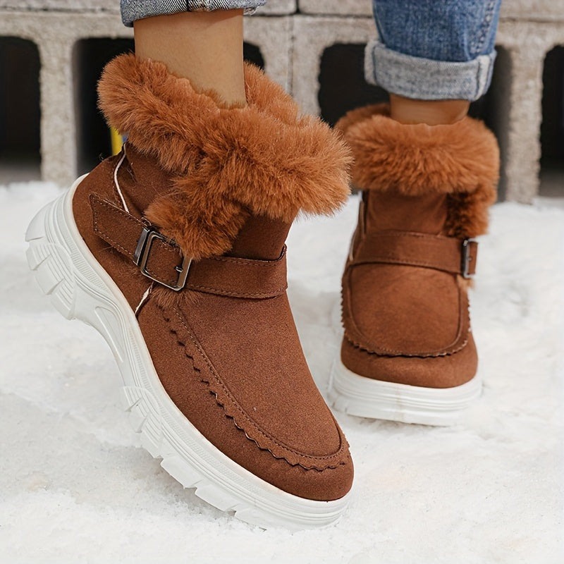 Cozy Winter Women's Snow Boots - Thick, Warm Plush Lining with Anti-Slip Sole, Round Toe Zipper Design, Fashionable Flat Heel