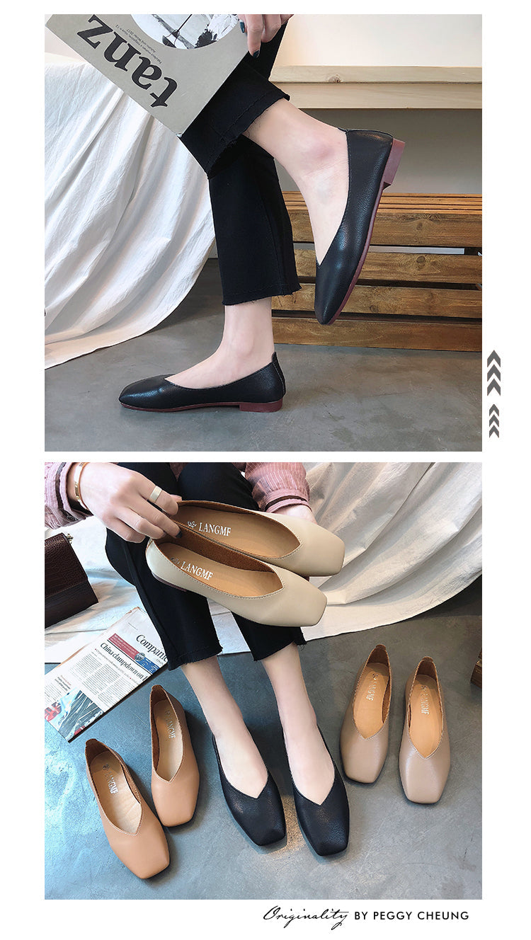 INGVN  Fashion Women Flat Shoe  Elegant Shallow Low-heeled Sandals 2026 Beige Korean Slippers Square Toe Slip-on Simple Woman Shoes