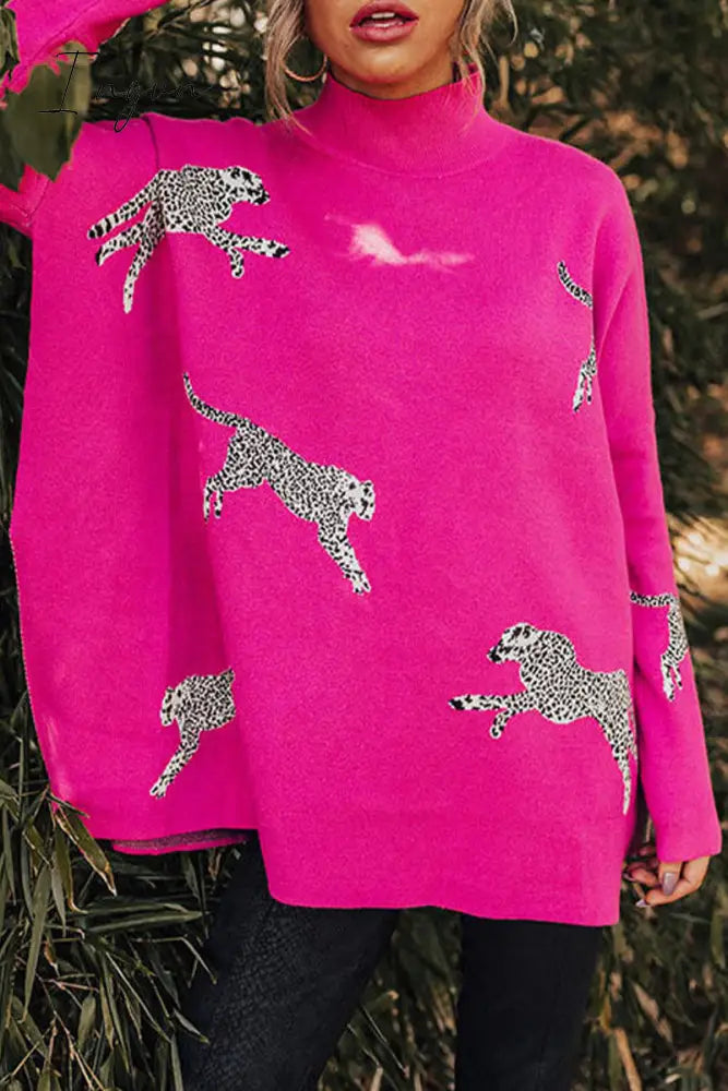 Ingvn - Casual Animal Slit Printing Turtleneck Tops