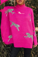 Ingvn - Casual Animal Slit Printing Turtleneck Tops