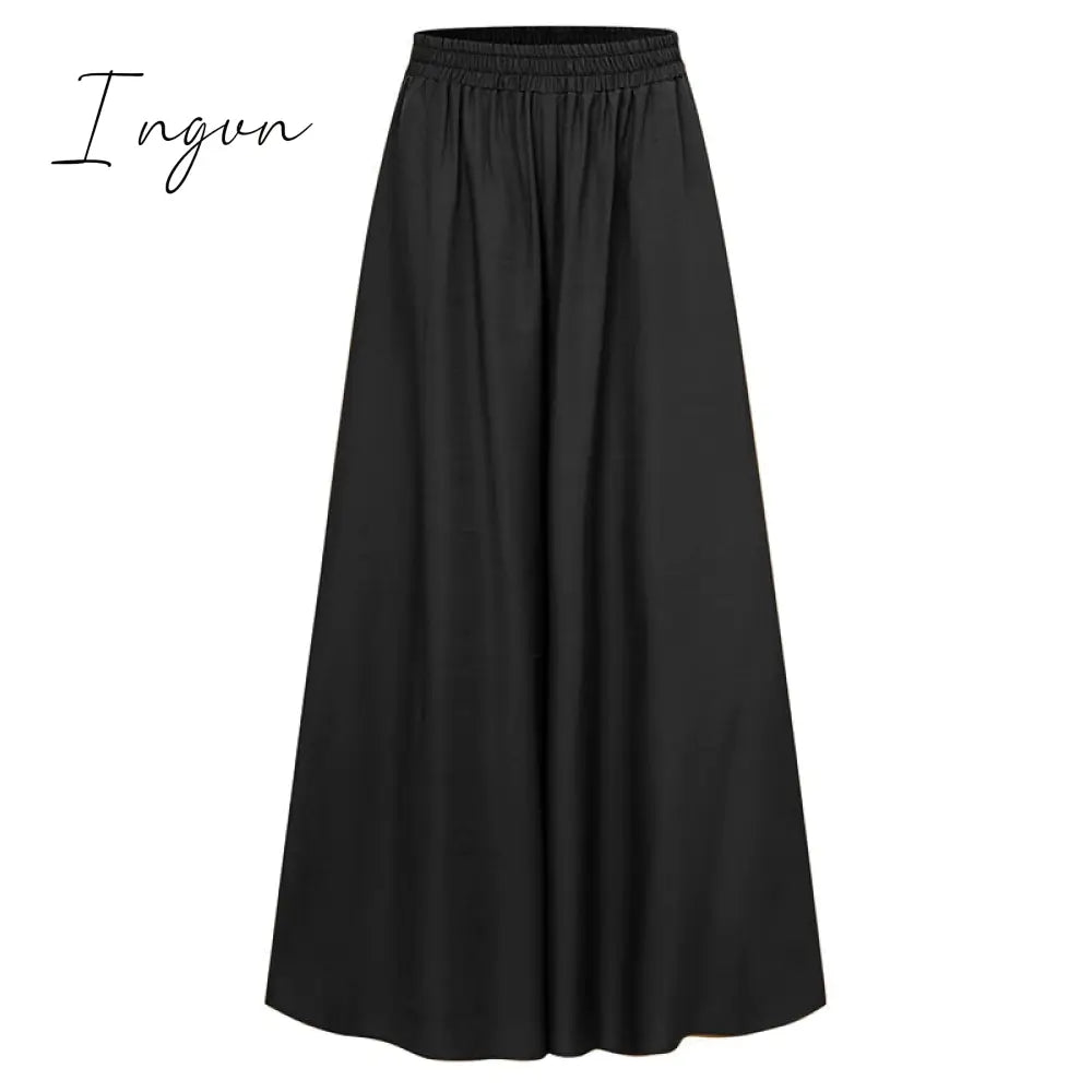 Ingvn - Spring and Summer Plus Size Women's Stretch Belt Wide-Leg Pants Women's Solid Color Wide Full-Length Casual Pants