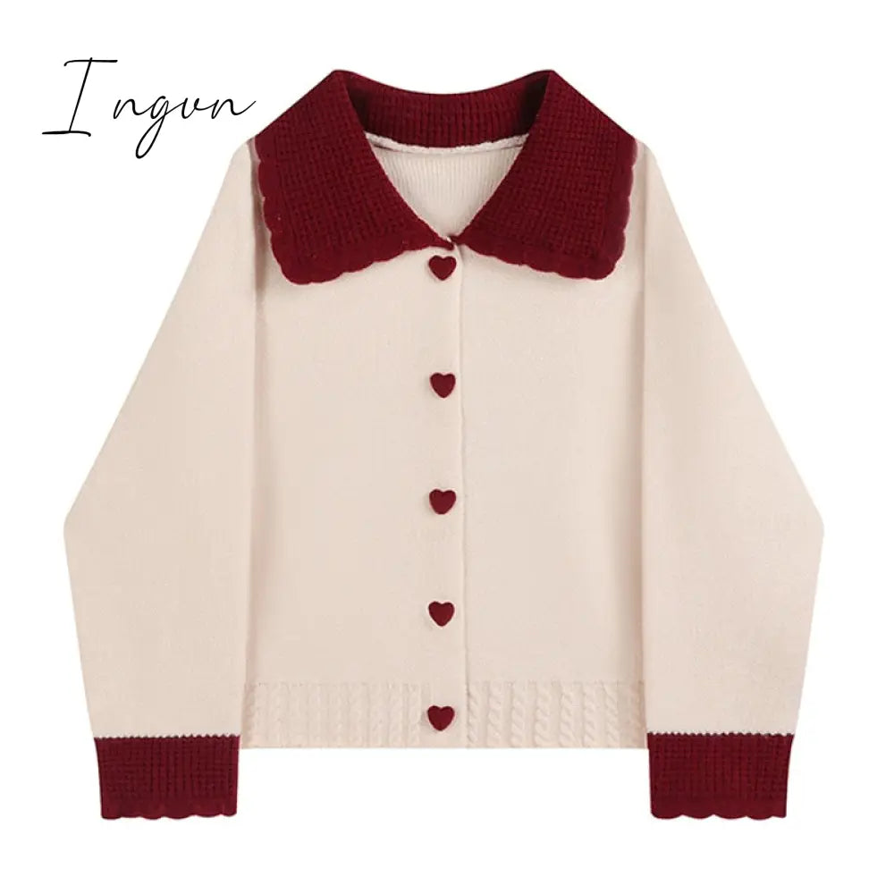 Ingvn - High Quality Women's Cashmere Sweater Loose Casual Turn-down Collar Single Breasted Knitted Pullovers Female Elegant Soft Sweet Retro Jumper