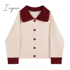Ingvn - High Quality Women's Cashmere Sweater Loose Casual Turn-down Collar Single Breasted Knitted Pullovers Female Elegant Soft Sweet Retro Jumper