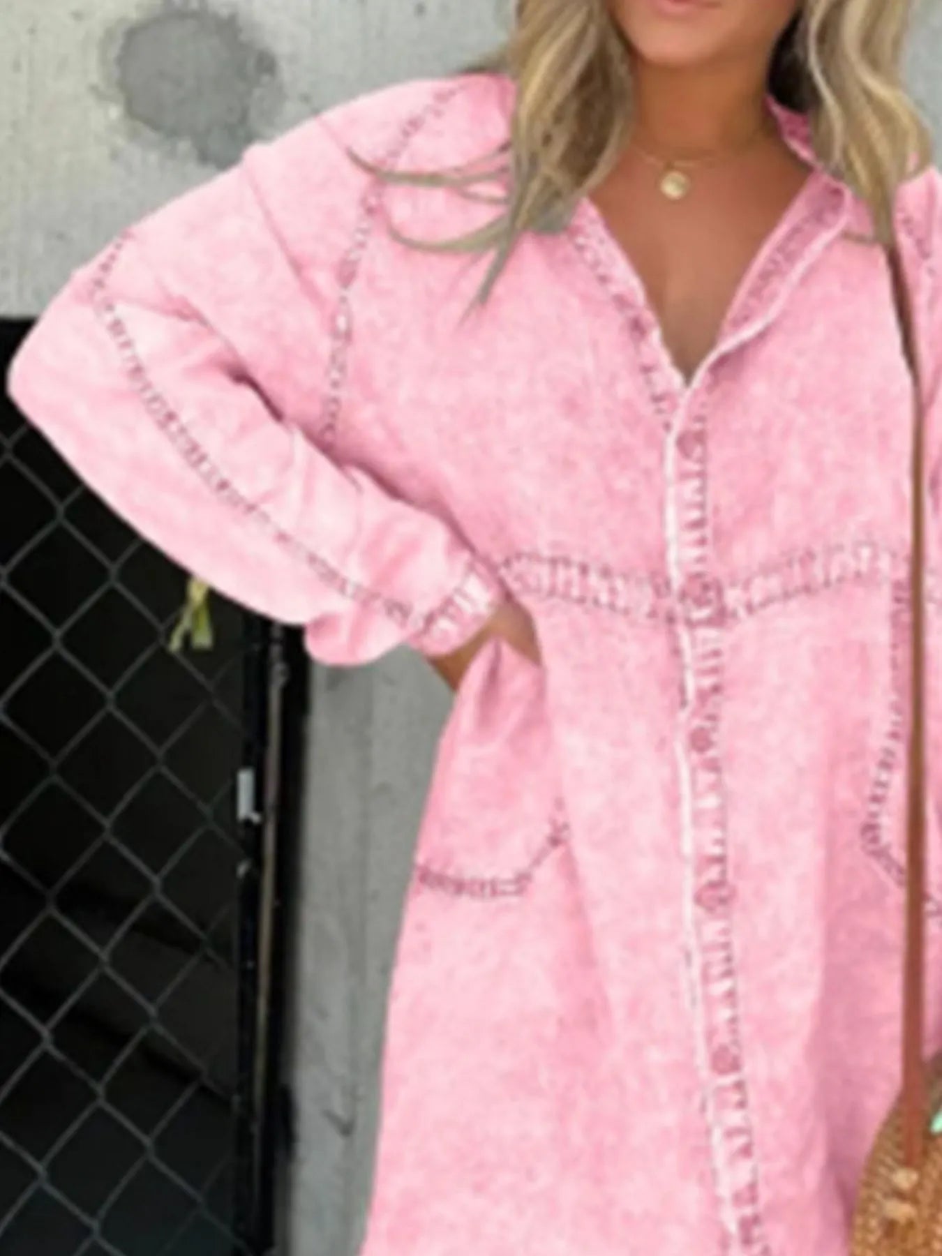 Full Size Button-Front Long Sleeve Denim Shirt Dress Plus Size