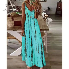 Ingvn - Selling New High Street Tie Dye Dress Sexy Spaghetti Strap V Neck Long Dresses Women Summer Beach Dresses Party Tunic Plus Size 5XL