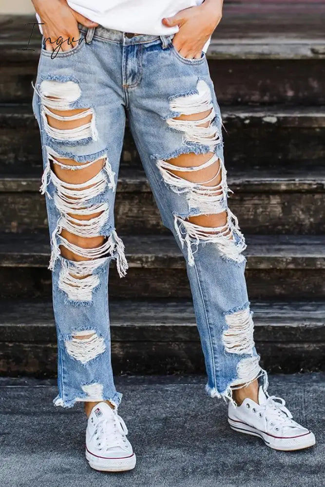 Ingvn - On-trend Ripped Straight Jeans