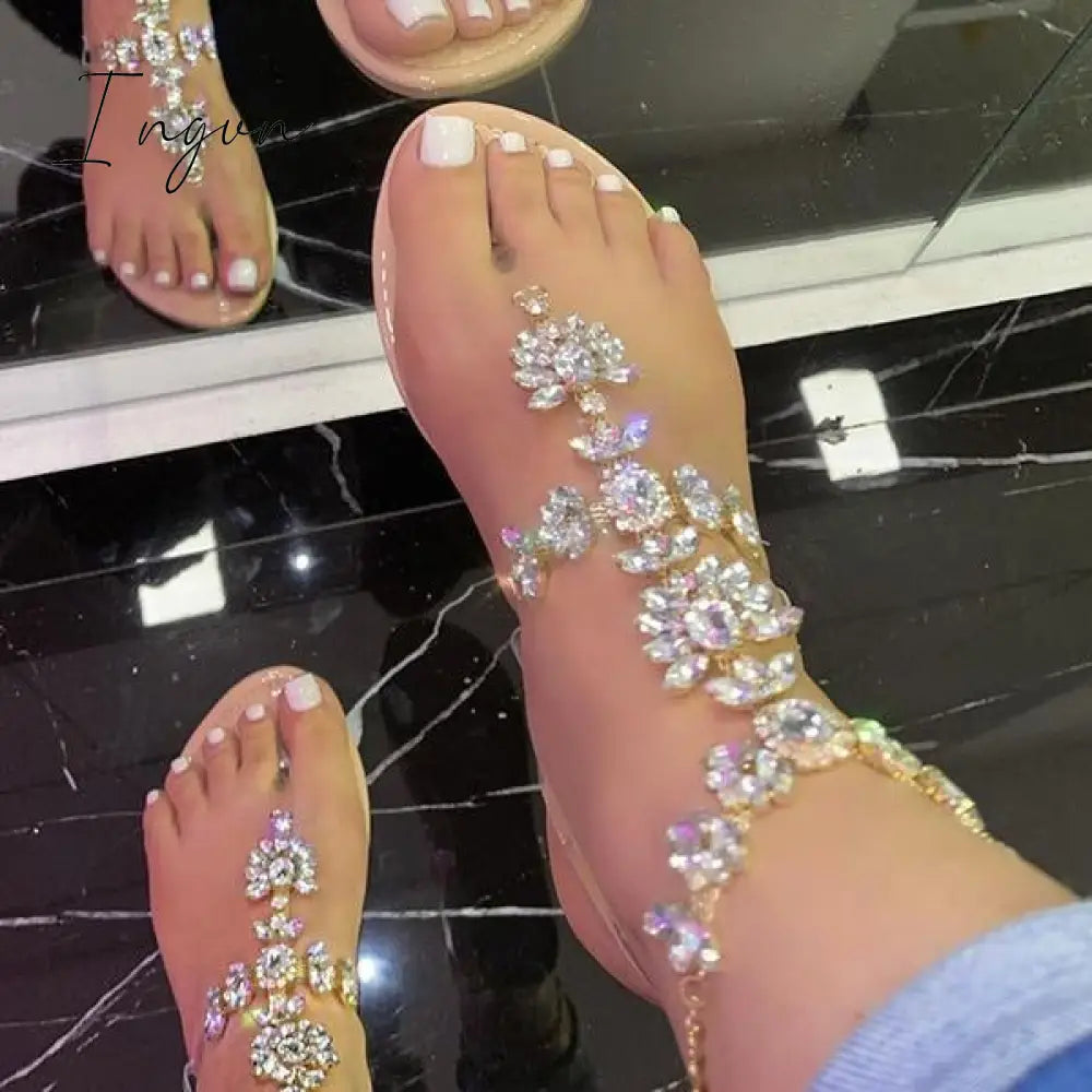 Ingvn - Stylish Crystal Strap Lace-Up Sandals