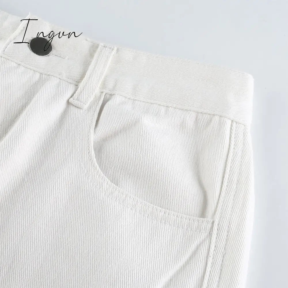 Ingvn - Fashion Streetwear Women Jeans Pocket High Waist Jeans Korean Casual Straight Harajuku Denim Pants Baggy New Cargo Pants