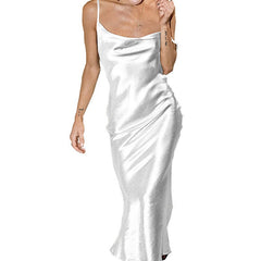 Pphmm dress to impress outfits Strap Satin Leaky Quilt Lace-up Sexy Fishtail Dress Nightdress Nightclub Style Evening Dress