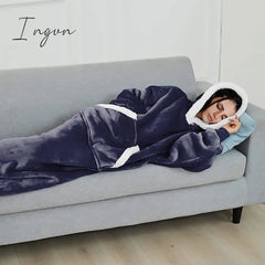 Ingvn - Women's Pajamas Nightgown Wearable Blanket Hoodie Blanket Pure Color Warm Comfort Oversized Home Daily Bed Fleece Hoodie Long Sleeve Hoodie Winter Fall Lake blue Deep Pink