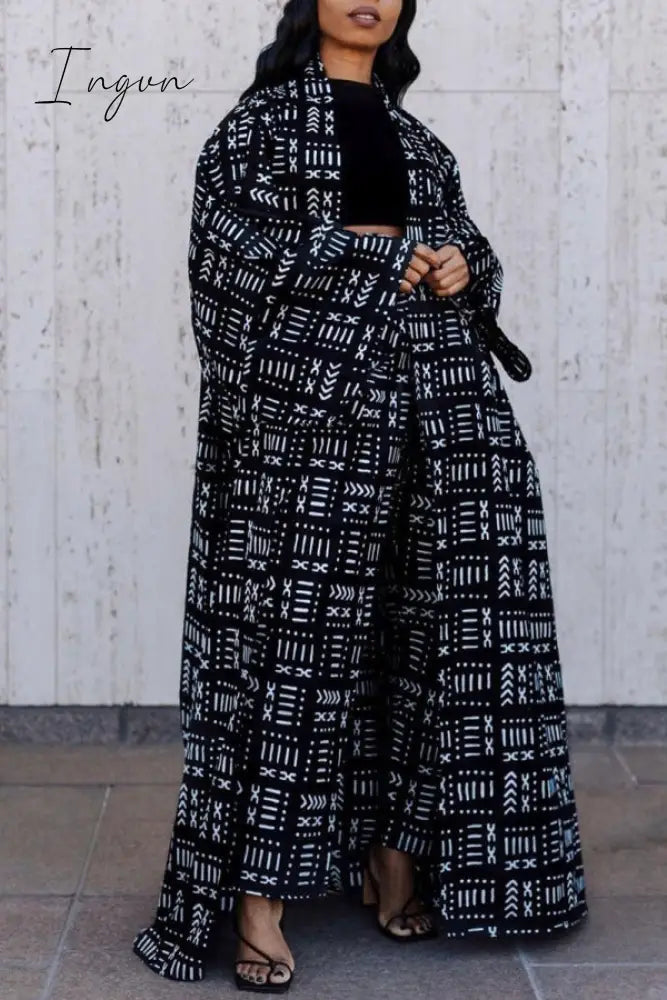 Ingvn - White Casual Street Print Patchwork Cardigan Collar Plus Size Overcoat