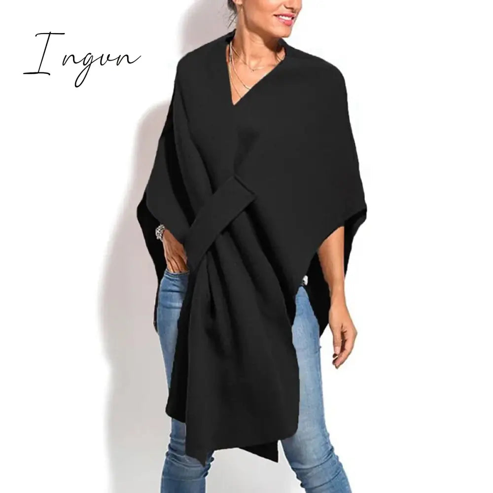 Ingvn - Women Coats Autumn Winter Loungewear Three Quarter Batwing Sleeve Fashion Shawls V-Neck Pullover Streetwear Cloak