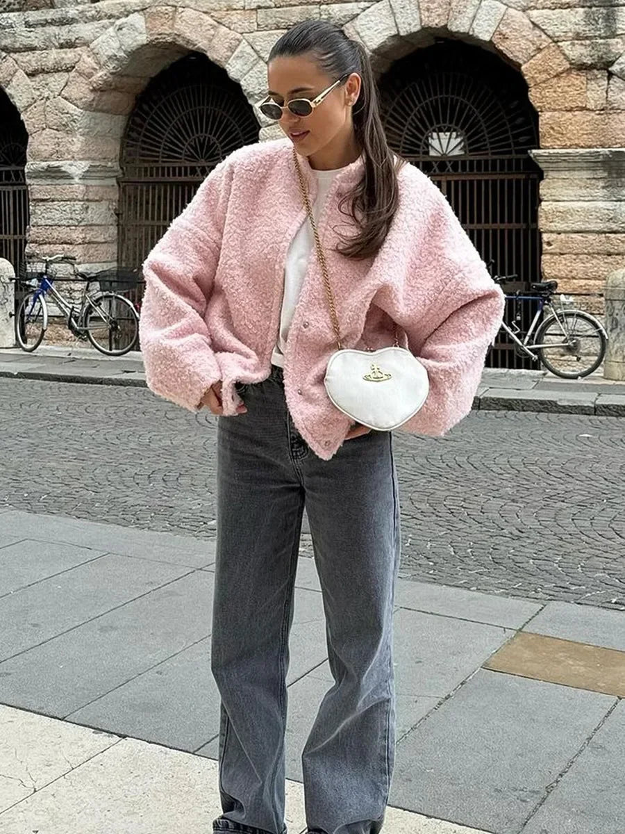 Ingvn  Women's Short Fur Jacket  Autumn Winter Thick Loose Casual Chic Cardigan Female Warm Fashion Solid Color Short Coat