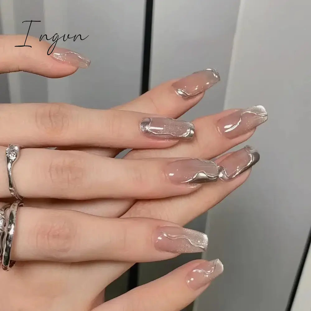 10Pcs Naked Cat Eye Press On Nails Laser Butterfly Decoration Fake Nails Short Full Cover False Nail Wearable Manicure Nail Tips