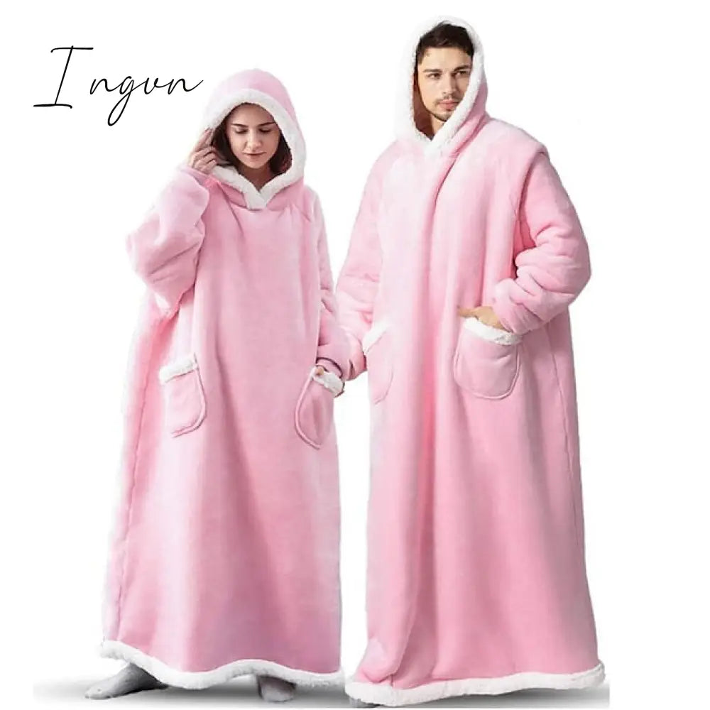 Ingvn - Oversized Wearable Blanket Flannel Thick Soft Warm Long Hoodie Blanket Big Hooded Sweatshirt Hoodie Blanket for Adults Women Girls Teenagers Teens Men Black