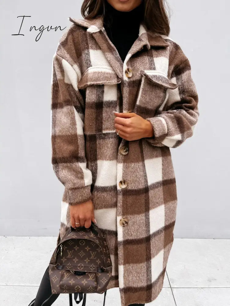Ingvn - Selling Women's Autumn Coat Fashion Long Section Casual Warm Lattice Woolen Winter Jacket Banquet Trend Lapel Women's Windbreaker