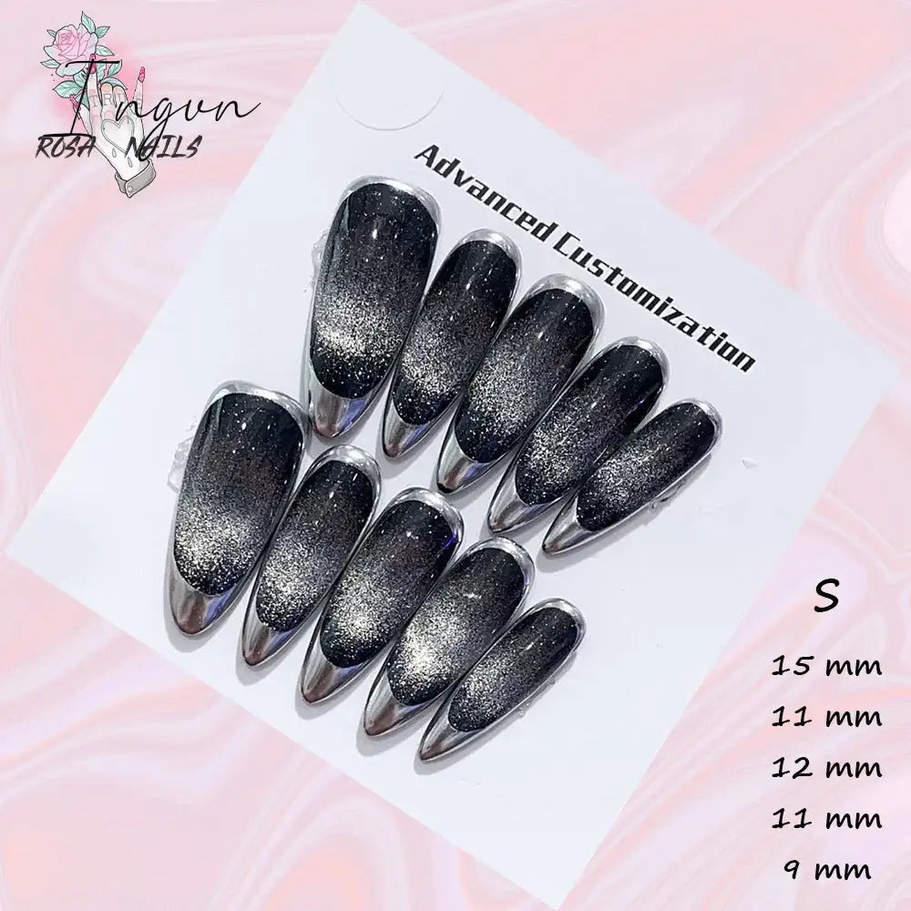 Punk Dragon Charms Press on Nail Artificial Long False Nails XS Black Dragons Goth Presson Tips Butterfly Fake Nail y2k Pressons