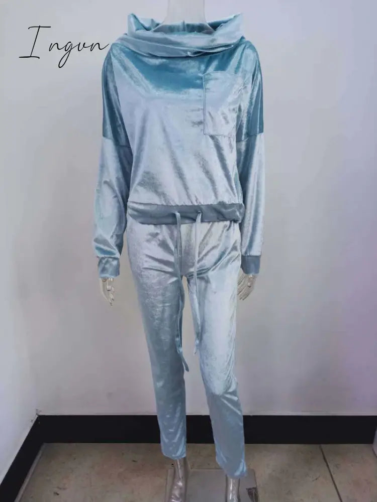 Ingvn - Autumn Velour Lounge Set Women  Two Piece Sets Velvet Velour Tracksuit Ladies Sweatsuit 2 Piece Outfits For Women