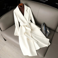 Ingvn - White double-sided cashmere coat women's mid-length over-the-knee autumn new high-end slim Australian wool woolen coat