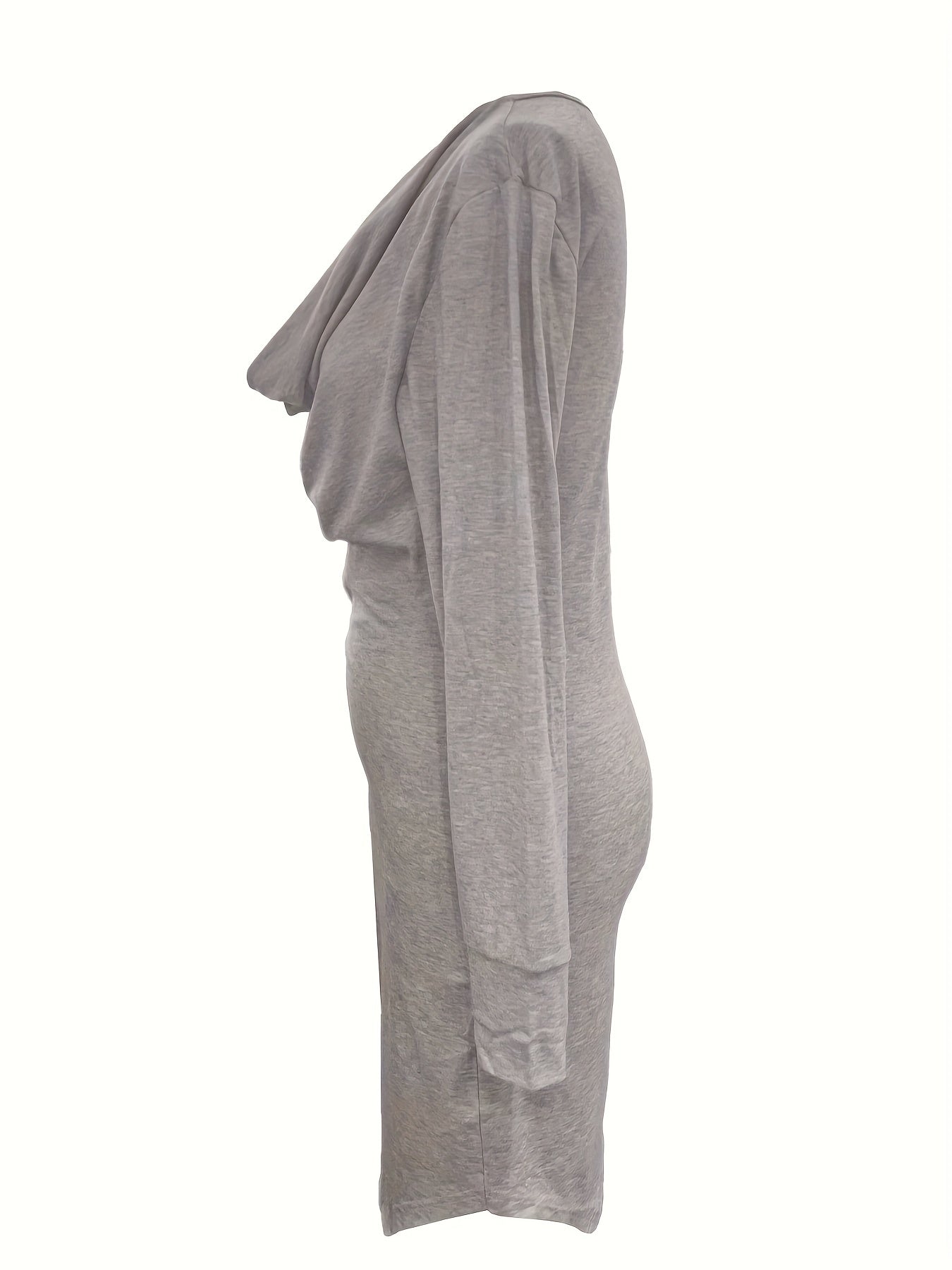 Solid Cowl Neck Bodycon Dress, Elegant Long Sleeve Asymmetrical Dress, Women's Clothing
