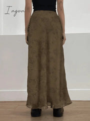 Ingvn - Vintage Mesh Floral Brown Maxi Skirt