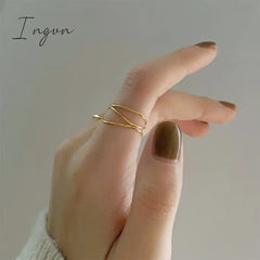 New Trendy Simple Three Layered Golden Ring for Women Exquisite Stainless Steel Ring Sweet Cool Party Jewelry Gifts