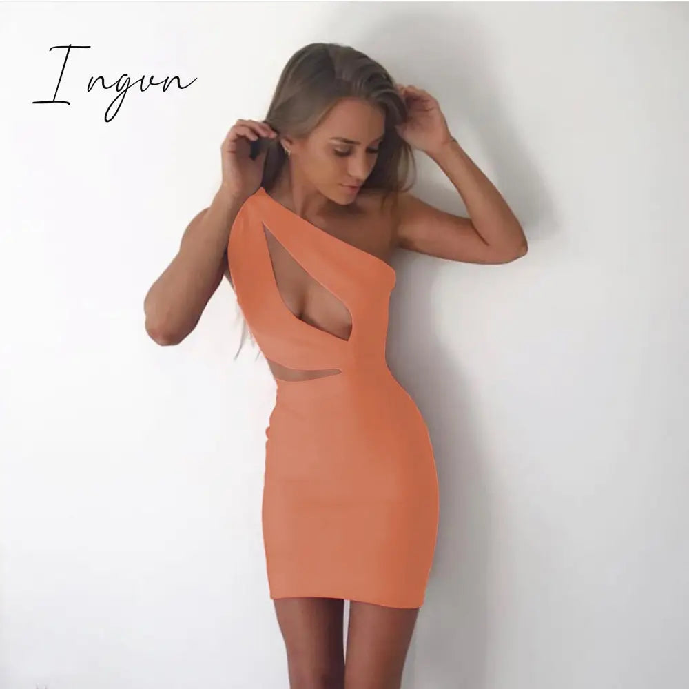 Ingvn - 2023 European American Summer New Sexy Women's One-Shoulder Skirt Cut-Out Buttock Dress