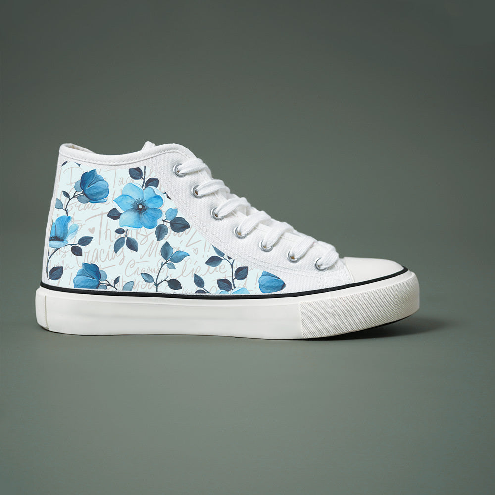 Flower Print Chunky Canvas Sneakers - Wear-Resistant, Non-Slip, High-Top, Classic Skate Shoes with Lightweight, Breathable, and Comfortable Design for Casual, Versatile, and Outdoor Walking Activities