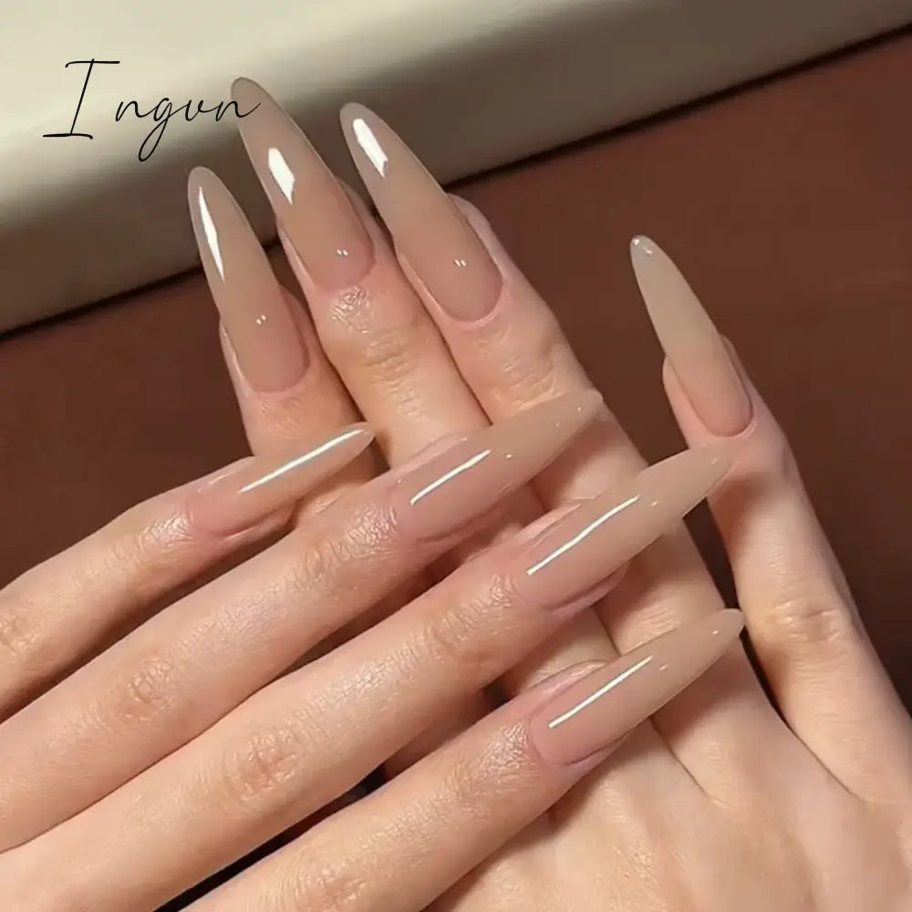 24pcs Short Glitter Purple False Nails  Almond Stiletto French Wearable Fake Nails Art Artificial Full Cover Press on Nail Tips