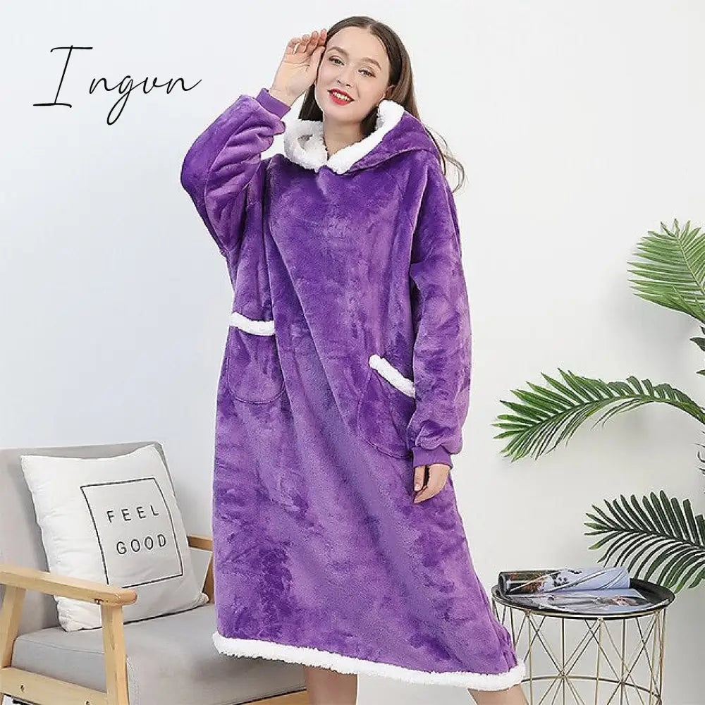 Ingvn - Oversized Wearable Blanket Flannel Thick Soft Warm Long Hoodie Blanket Big Hooded Sweatshirt Hoodie Blanket for Adults Women Girls Teenagers Teens Men Black