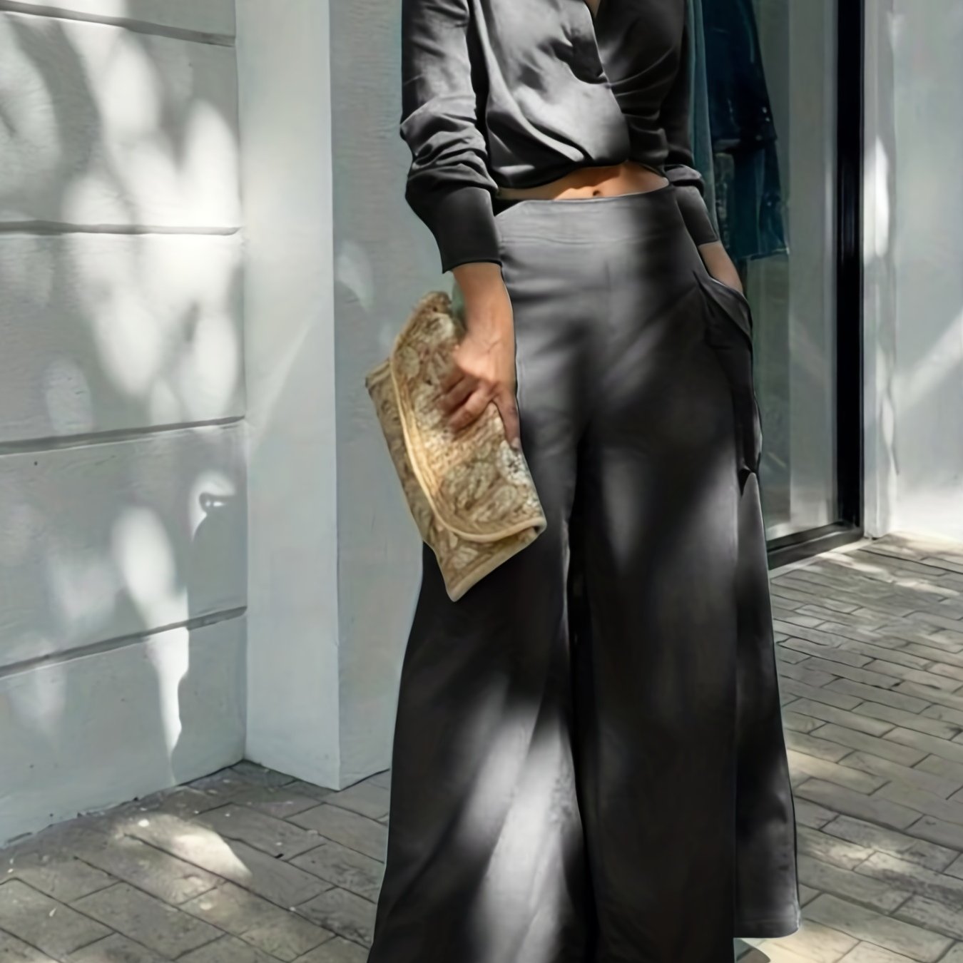 Two-piece Set, Long Sleeve Casual Matching Women's Clothing, Wide Leg Pants Outfits Blouse