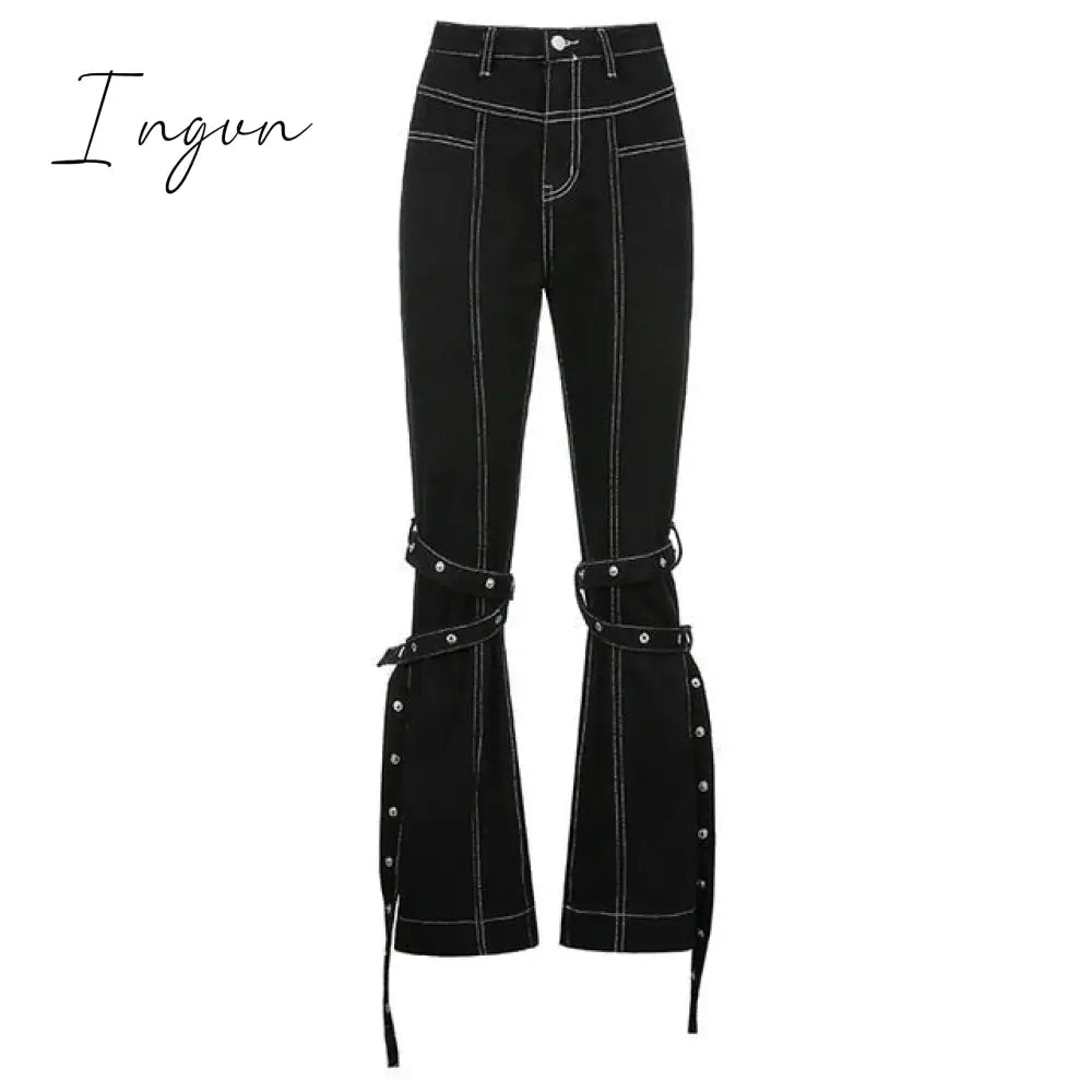 Ingvn - Weekeep Pockets Patchwork Baggy Jeans Fashion Streetwear 100% Cotton Women Denim Trouser Loose Cargo Pants Korean Jeans Harajuku