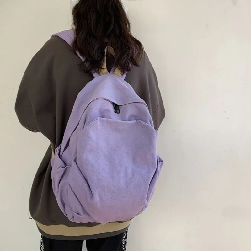 Ingvn  New Backpack Fashion Solid Color Casual Simple Large Capacity Zipper Schoolbag Japanese Style Students Rucksack Trend Design