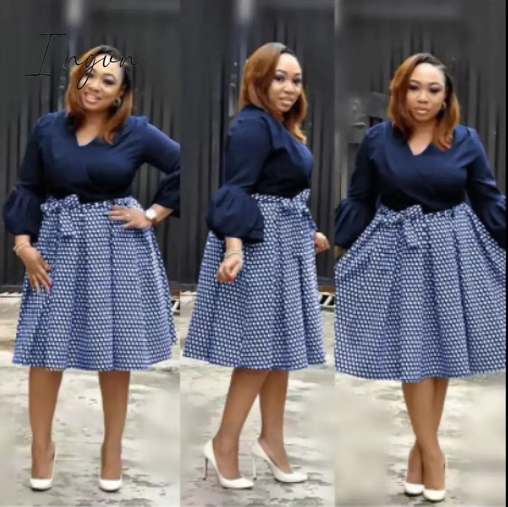 Ingvn - new summer elegent fashion style african women printing plus size polyester dress L-3XL