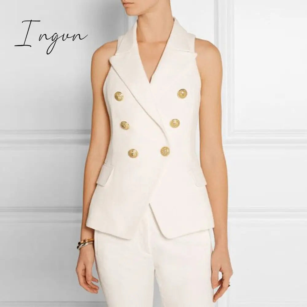 Ingvn - Green Blue Yellow Black White Blazer Women Office Formal Double Breasted Buttons Blazer Plus Big Size Women Blazers Drop Ship