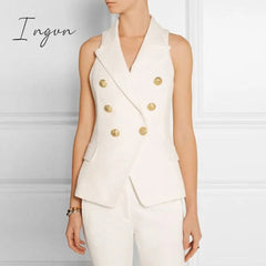 Ingvn - Green Blue Yellow Black White Blazer Women Office Formal Double Breasted Buttons Blazer Plus Big Size Women Blazers Drop Ship
