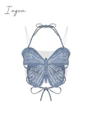 Ingvn - Women Sexy Crop Top Off Shoulder Removable Sleeves Y2k Tank Top 90s Vintage Streetwear Fashion Bandage Butterfly Tube Top Summer