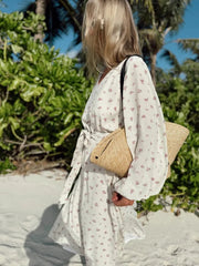 Ingvn  New  Autumn Women's V-neck Long Sleeve Floral Print Beach Dress Female Casual Loose Chiffon Long Vacation Dresses with Belt