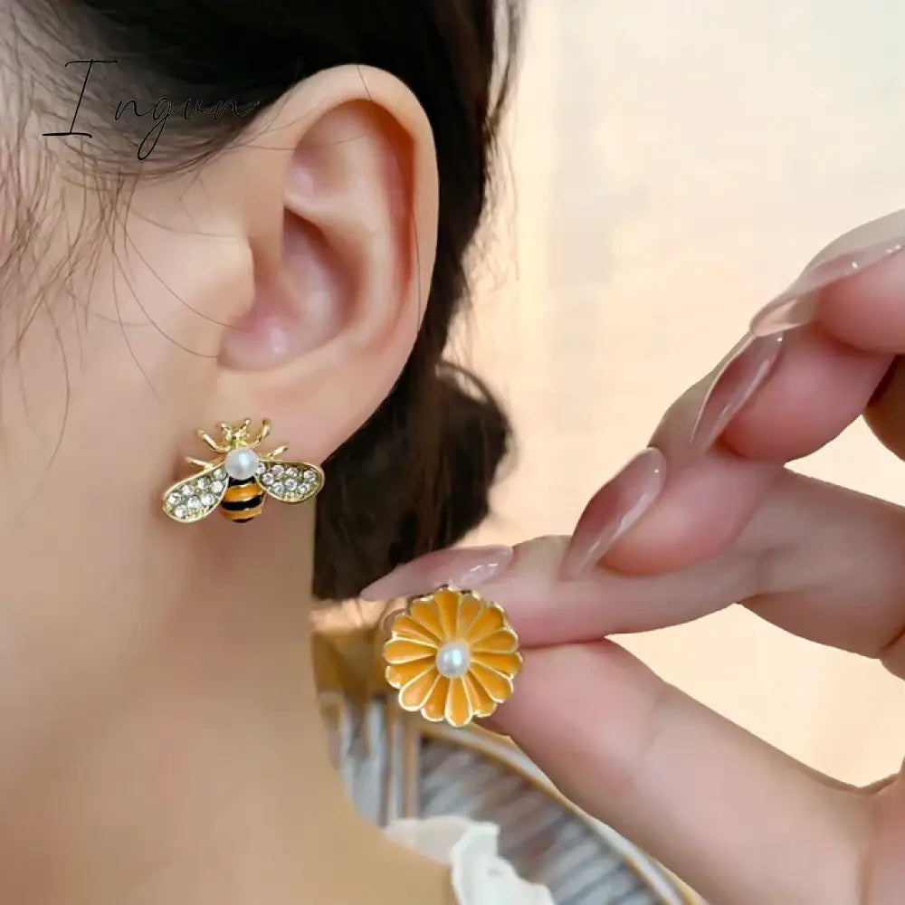 French Light Luxury Pink Tulip Flower Pearl Stud Earrings For Women Korean Zircon Exquisite Earring Party Christmas Jewelry Gift