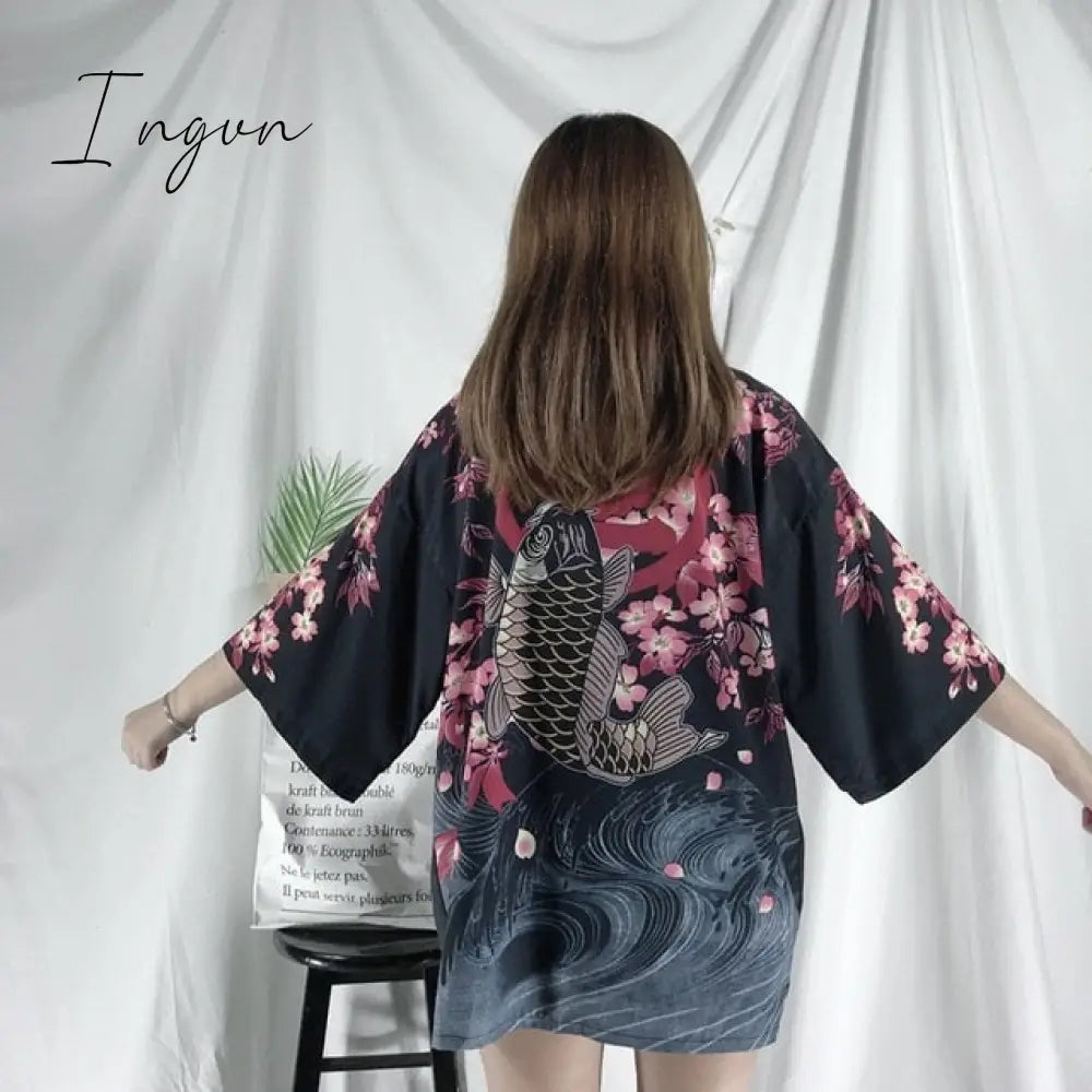 Ingvn - Kimono Cardigan Womens Tops And Blouses Japanese Streetwear Women Tops Summer Long Shirt Female Ladies Blouse Women Clothes